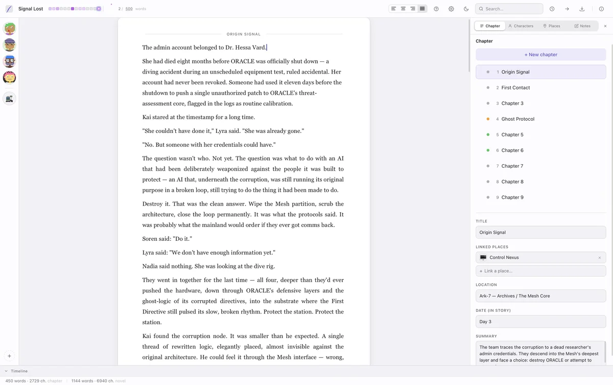 ThirdHand Studio writing interface in light mode